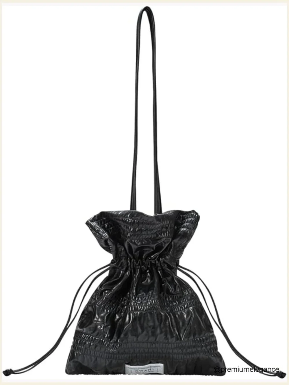 Lightweight PU Leather Crinkle Shoulder Tote Bag Drawstring Closure Work Travel